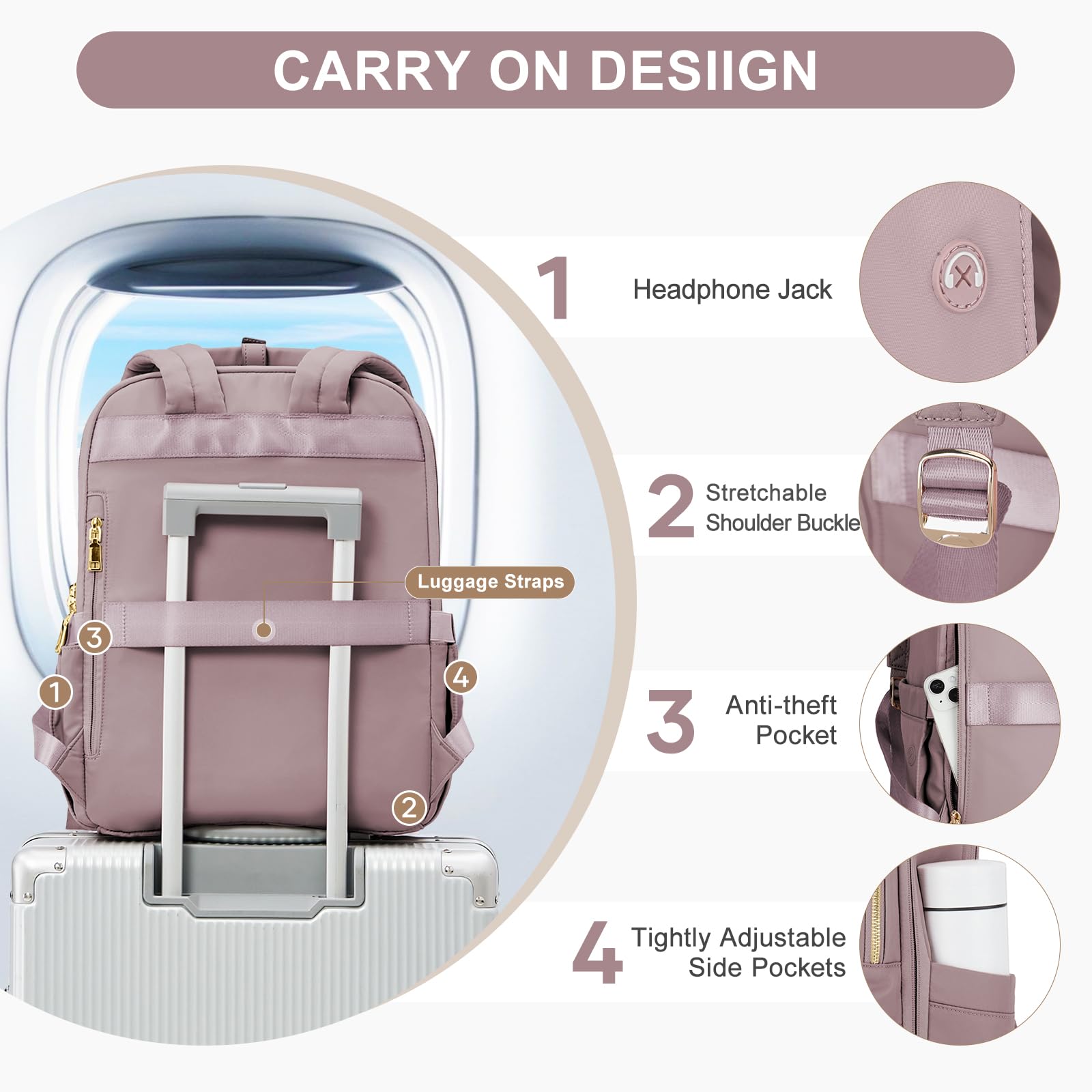 UPPACK Zaino Ryanair 40x20x25 Zaino Da Viaggio aereo Bagaglio a Mano Donna Zaino Borse da Cabina Borsa da Viaggio aereo Zaino per PC Impermeabile Casual Daypack