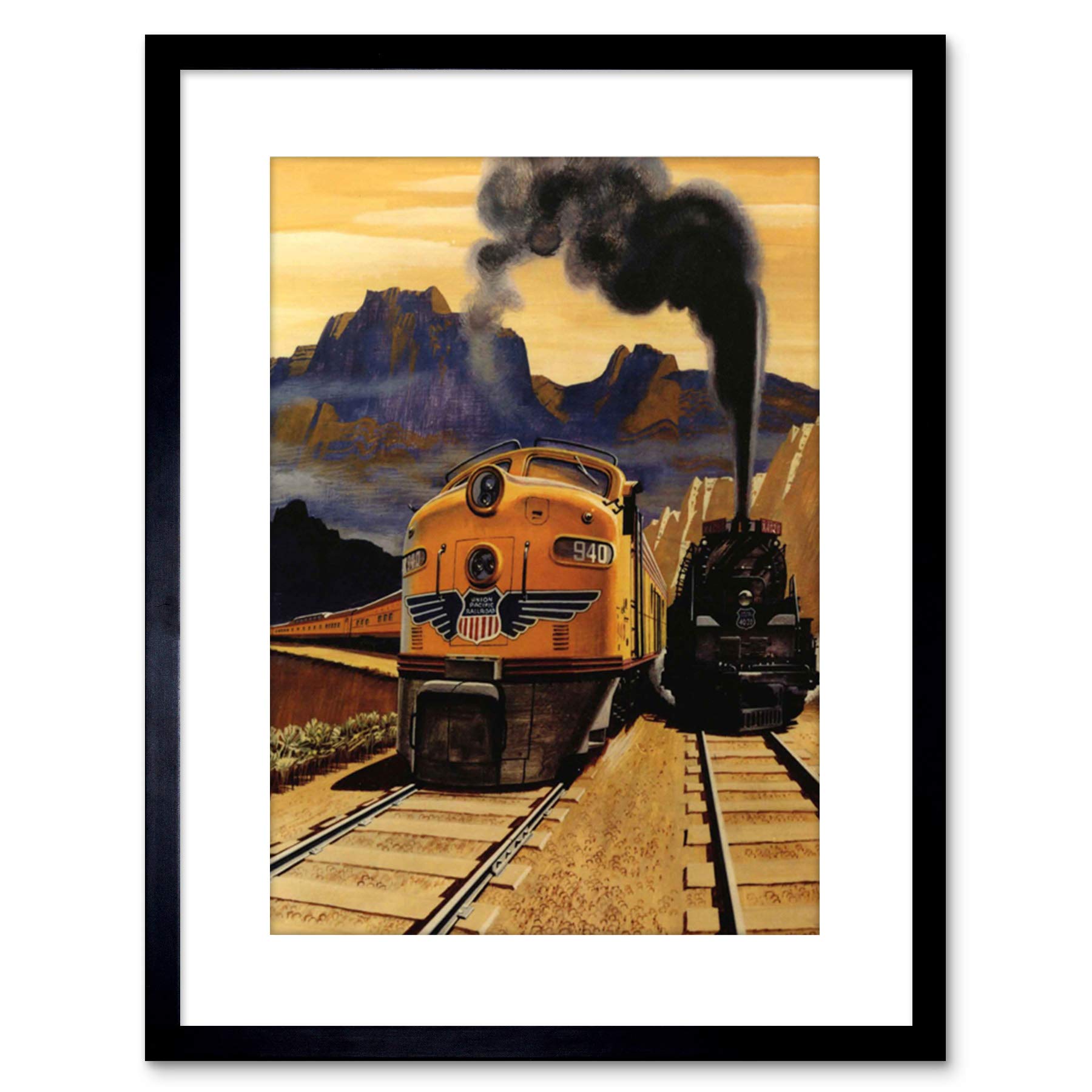 Wee Blue Coo TRAVEL TRAIN RAIL TRACK STEAM DIESEL ENGINE LANDSCAPE USA FRAMED PRINT F97X7299