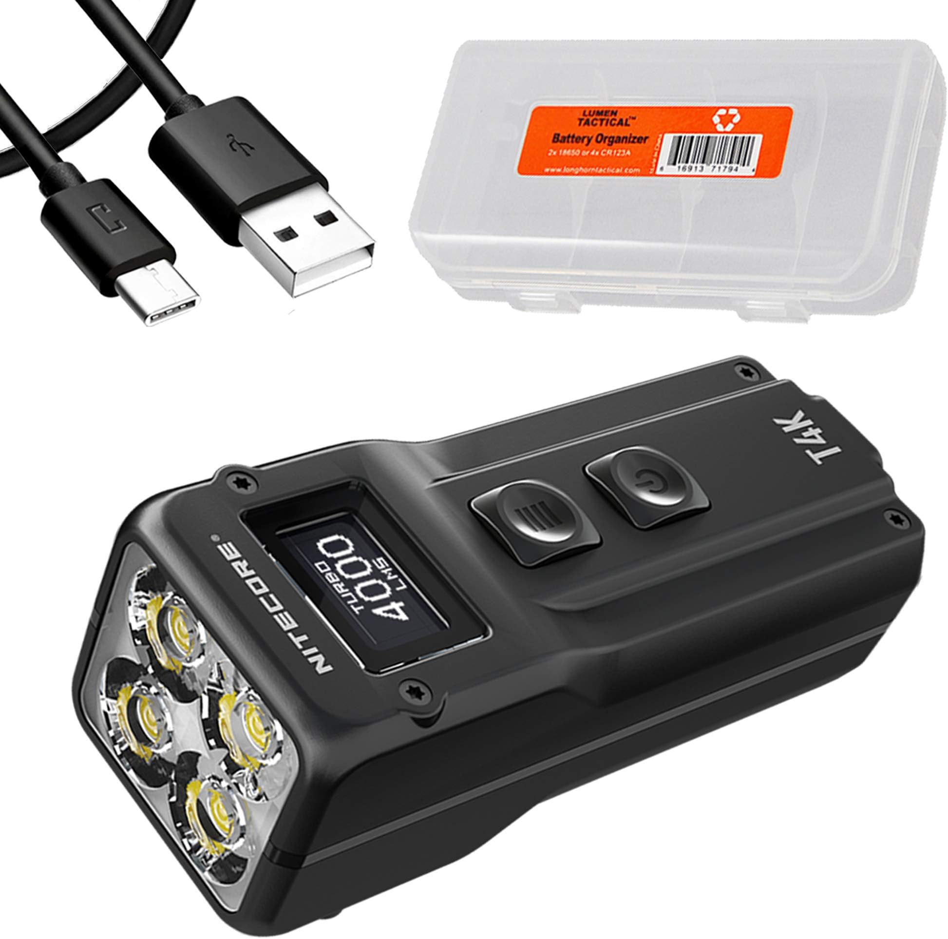 Nitecore T4K Keychain EDC Flashlight, 4000 Lumen LED Super Bright and USB-C Rechargeable with Organizer