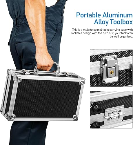 Miniatura 2 de DOITOOL Caja de herramientas portátil de aleación de aluminio con cerradura Estuche de almacenamiento multifuncional para herramientas e