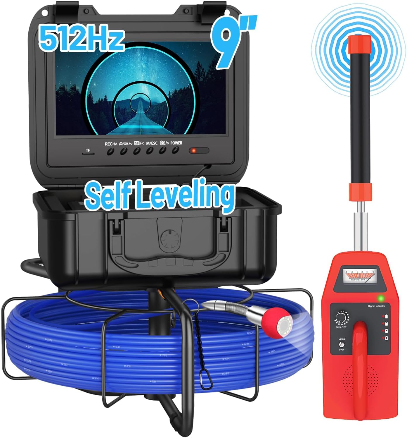 Sewer Camera with Locator, Anysun Self Leveling Sewer Inspection Camera 250ft with Meter Marker and DVR, 9'' HD Monitor with 12 Adjustable Lights(32GB