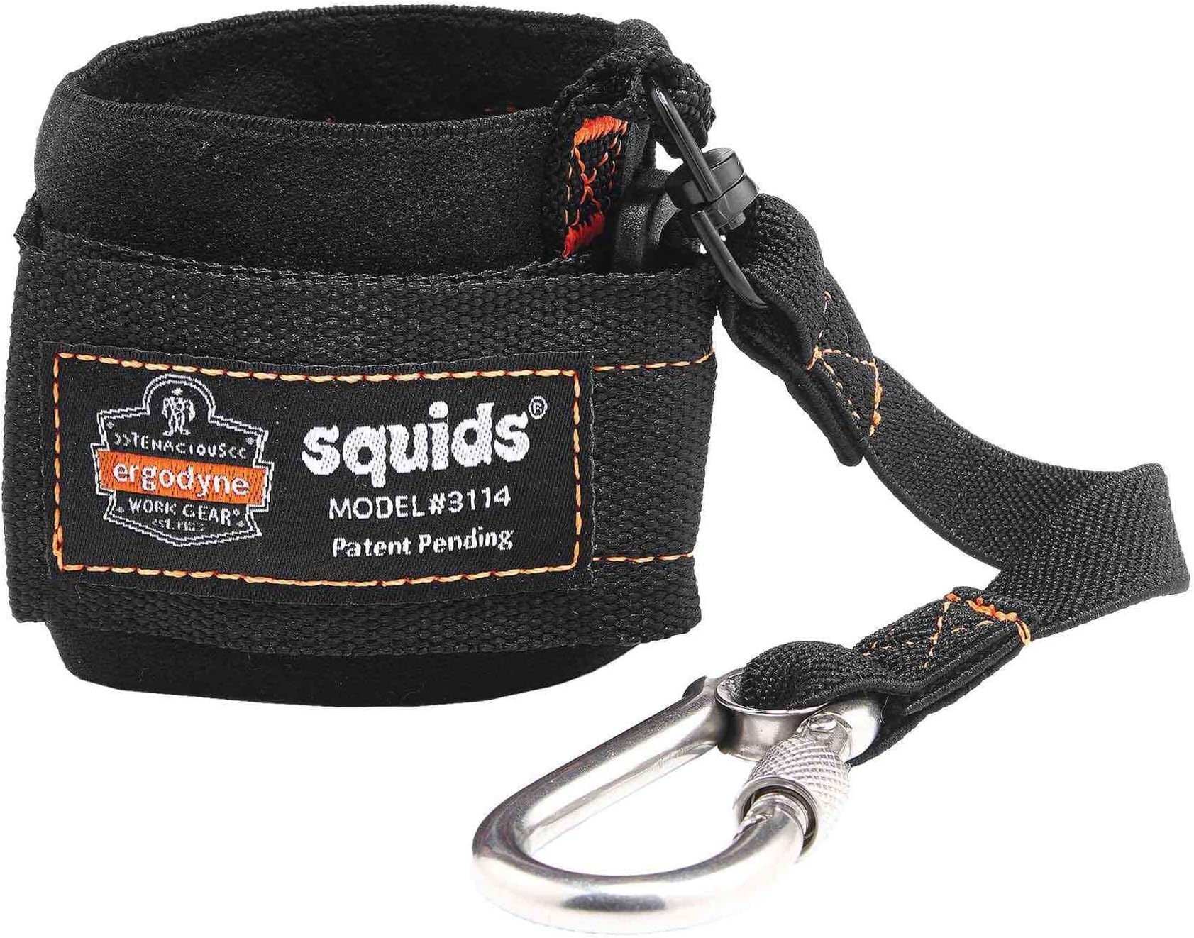 Ergodyne Squids 3114 Pull-On Wrist Tool Lanyard with Stainless Steel Carabiner Connection, 3 Pounds,Black, One Size