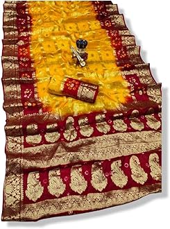 Women's Bandhej Silk Saree with Zari Work