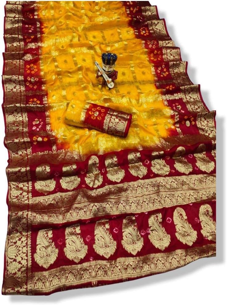 PK HUB Women's Bandhej Silk Saree with Zari Work
