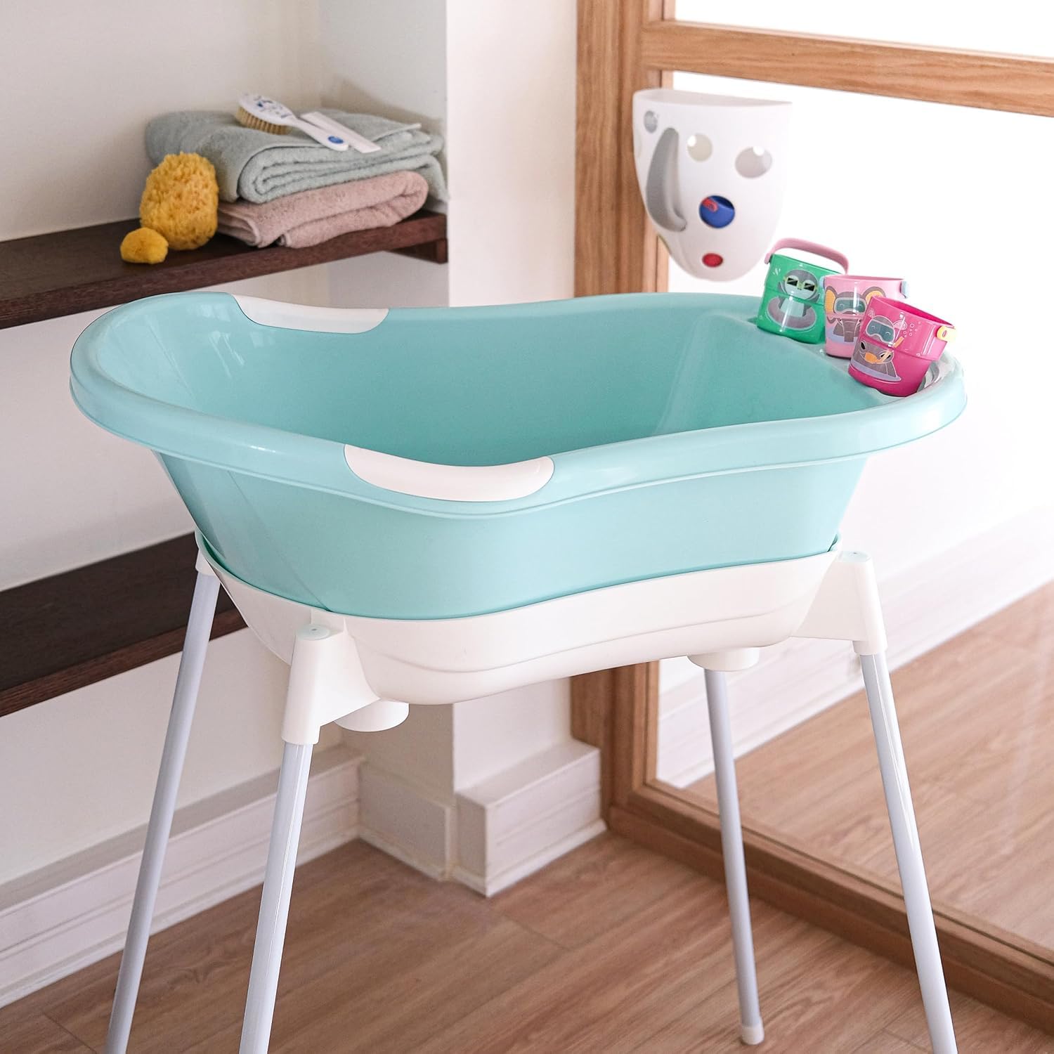 dBb Remond Support Baignoire Bébé Grand Modèle - Stable et Sécurisé - Pieds Amovibles Antidérapants en Métal Rilsanisé Blanc - Tuyau de Vidange - H83 x L100 x l53 cm - pour Baignoires 4 Mois et +