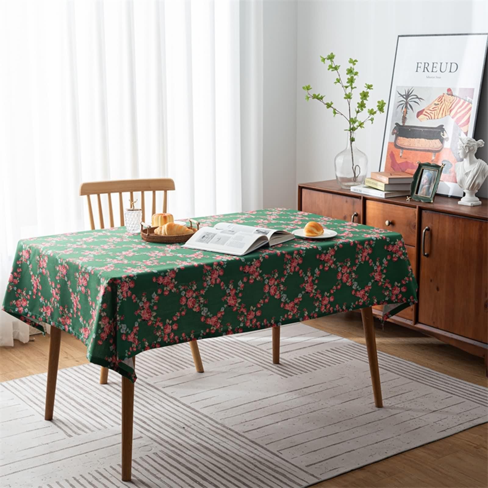Tovaglia Quadrata Fiori, Tovaglia Cucina Vintage Verde Poliestere Copri Tavolo 135X135CM per Soggiorno