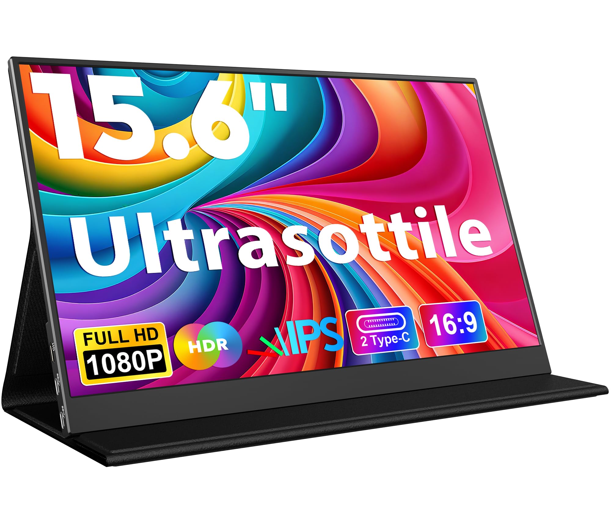 HONGO Monitor Portatile, Schermo Portatile 15,6" 1920x1080 FHD, Doppi Altoparlanti Integrati Portable Monitor per PC Laptop Mac PS3/4/5/X-BO, HDR Eye-Care Smart Display IPS, Supporto Tipo C/USB C HD