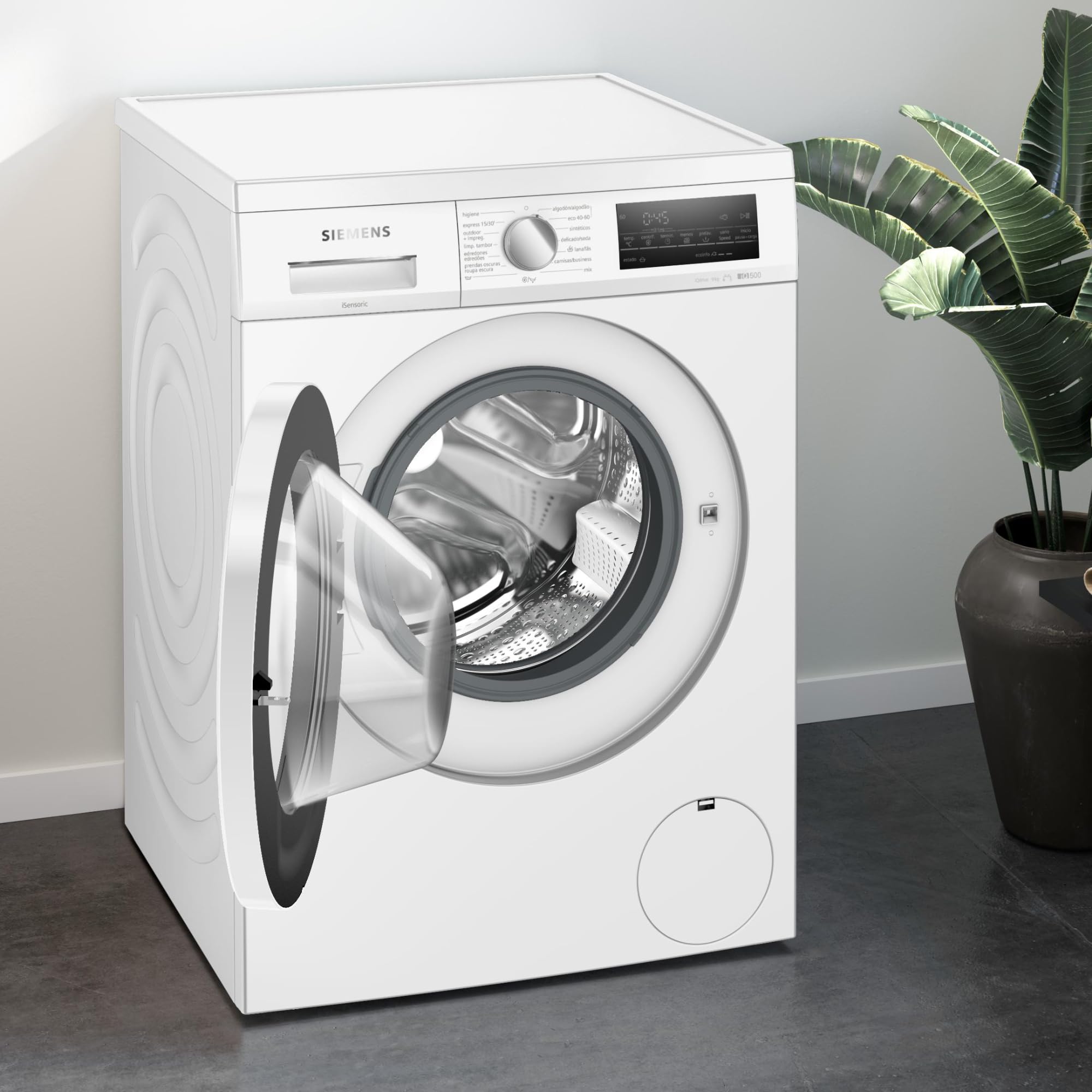 Siemens, Lavadora iQ500, 9kg, Programas rápidos, blanco, WU14UT62ES | Ajusta el consumo de agua a la cantidad de ropa y acelera los ciclos de lavado para disfrutar de tu tiempo libre sin esperas