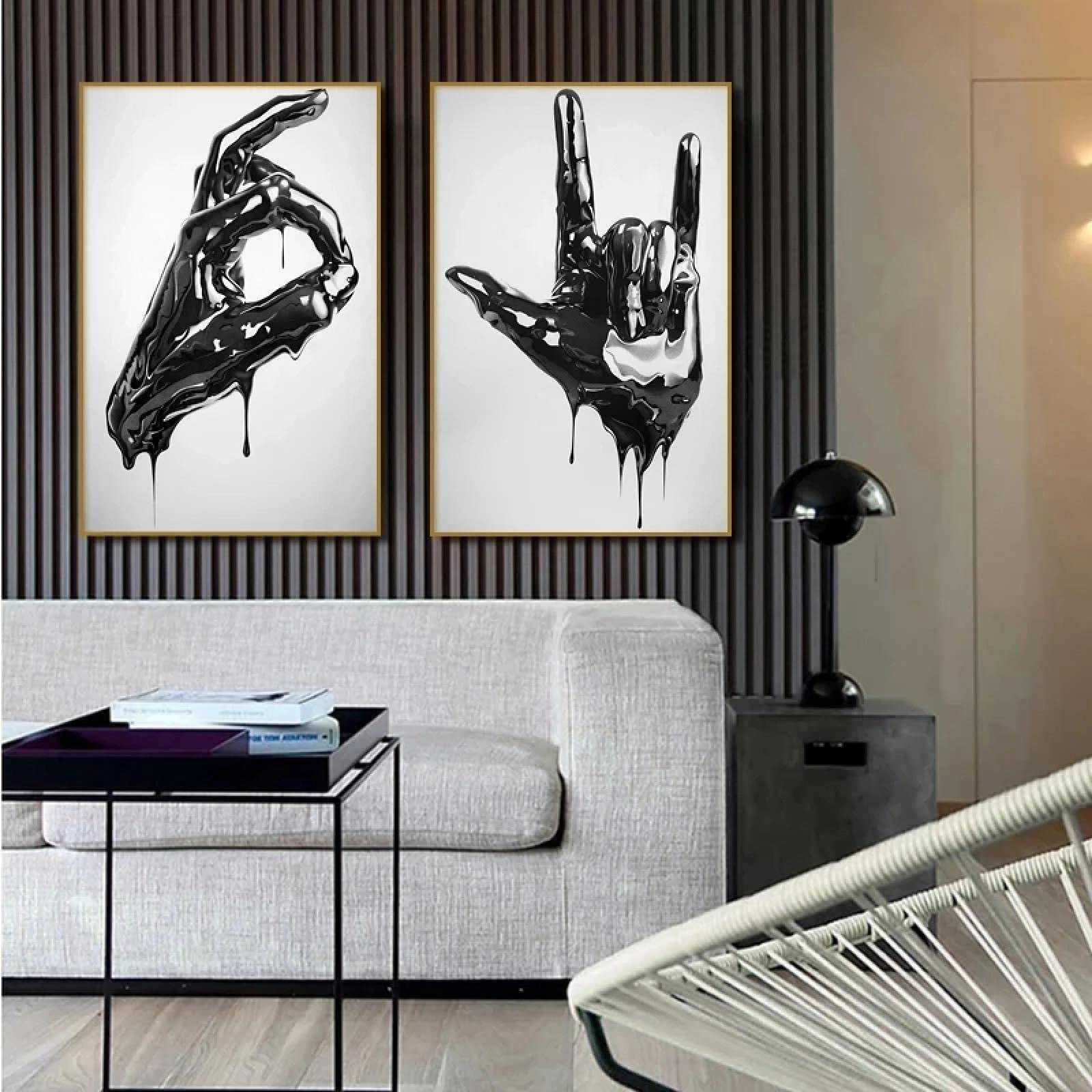 Nowoczesne czarne palec obrazy na płótnie abstrakcyjny plakat i nadruki nadruk sztuka ścienna obraz salon dekoracja ścienna Cuadros 60 x 90 cm x 3 bez ramy
