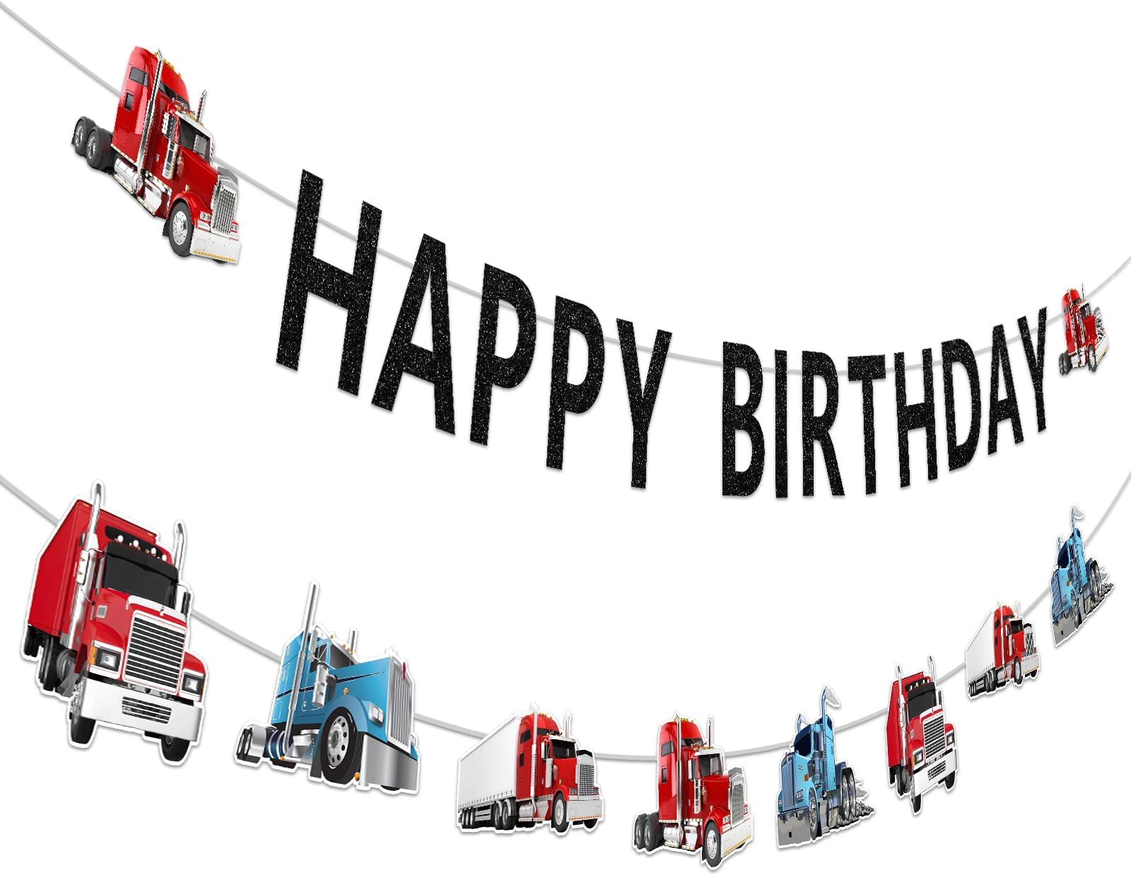 Construction Birthday Banner, Truck Happy Birthday Banner Garland for Boys Girls, Heavy Truck Semi Truck Happy Birthday Banner for Transportation Theme Birthday Party Baby Shower