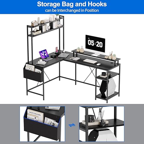 Miniatura 8 de Jojoka Escritorio para juegos en forma de L con luces LED y tomas de corriente, escritorio reversible grande en forma de L de 67 pulgadas con