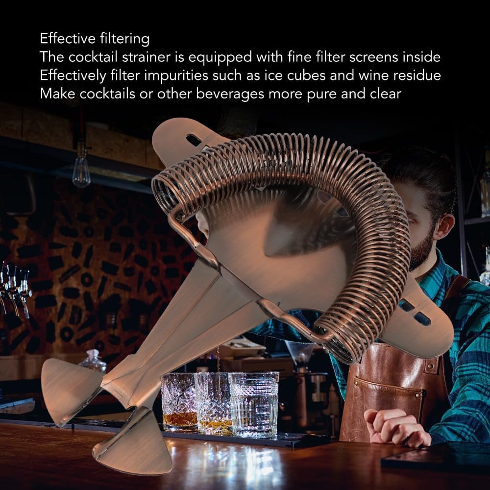 Cocktail Strainer - 304 Stainless Steel Fighter Plane Shape Flexible Spring Hawthorne Strainer Red Copper Bar Filter for Cocktails and Mixed Drinks