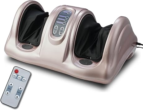 Electric Shiatsu Foot Massager with Heat, Deep Kneading and Rolling, Remote Control, Black Rose Gold