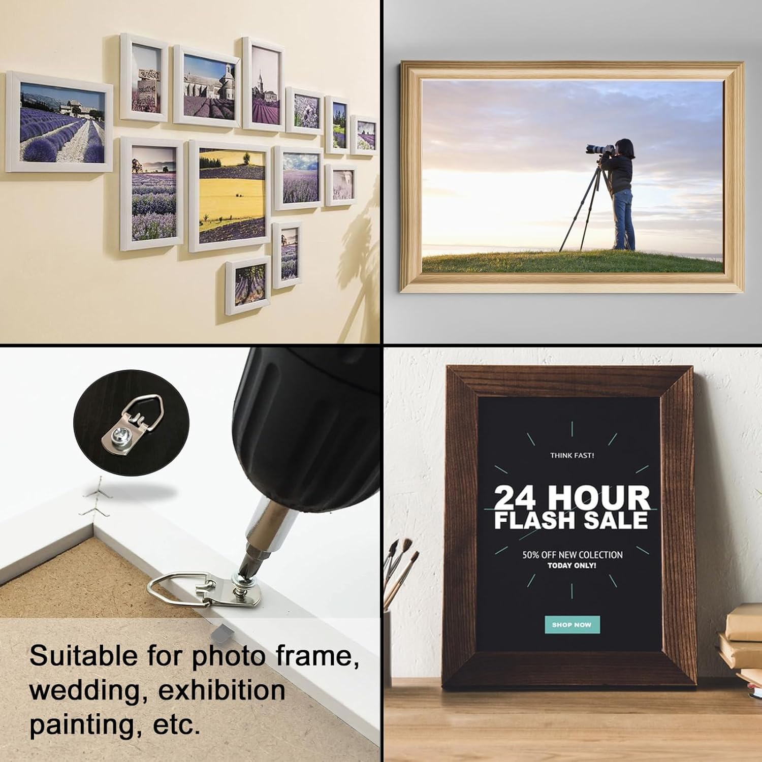 D-Ring Picture Hangers with Screws 100 Pcs, Single Hole Picture Hanging Hardware, Picture Hooks for Mirror, Clock, Decoration, Paintings, Artwork Picture Frame