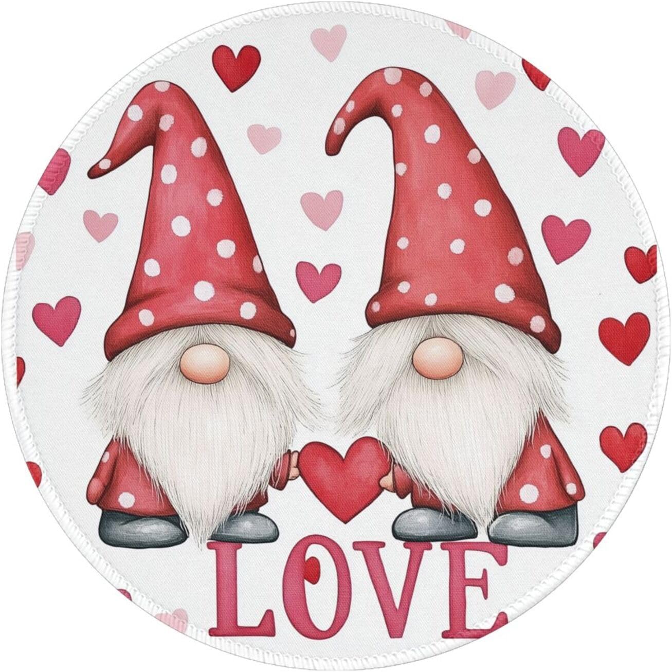 Round Mouse Pad, Happy Valentines Day Gnomes Couples Mouse Pads, Anti-Slip Rubber Base Mousepad for Laptop Home Office Desktop Accessories