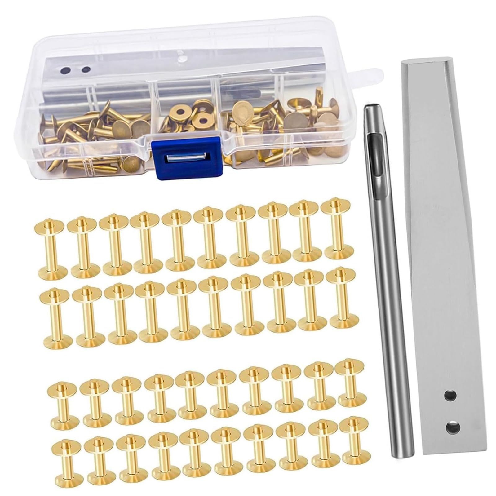Whoasyst 42Pcs Copper Rivets Set Leather Studs with Hole Puncher and Setter Tool for Leather Craft Belt Wallet Dog Collar Making Handcraft Hit Set