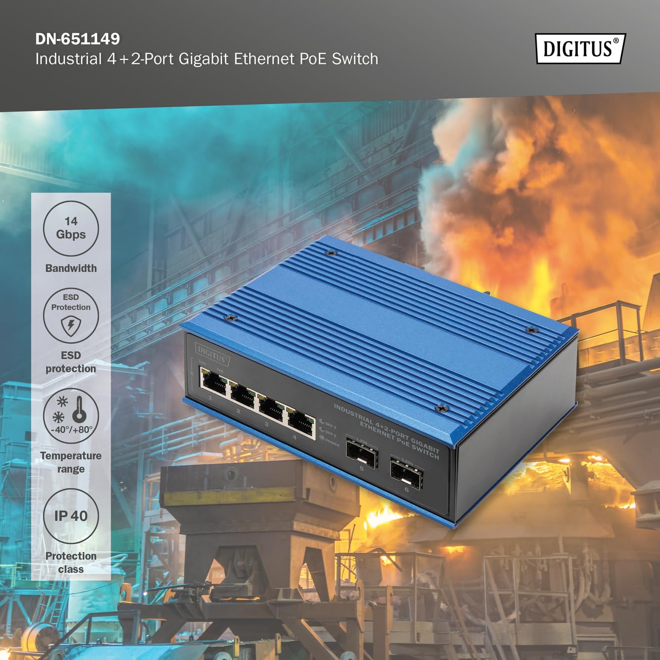 Digitus Industrieller PoE Netzwerk-Switch – 4X RJ45 + 2X SFP –bit/s – Bild 5