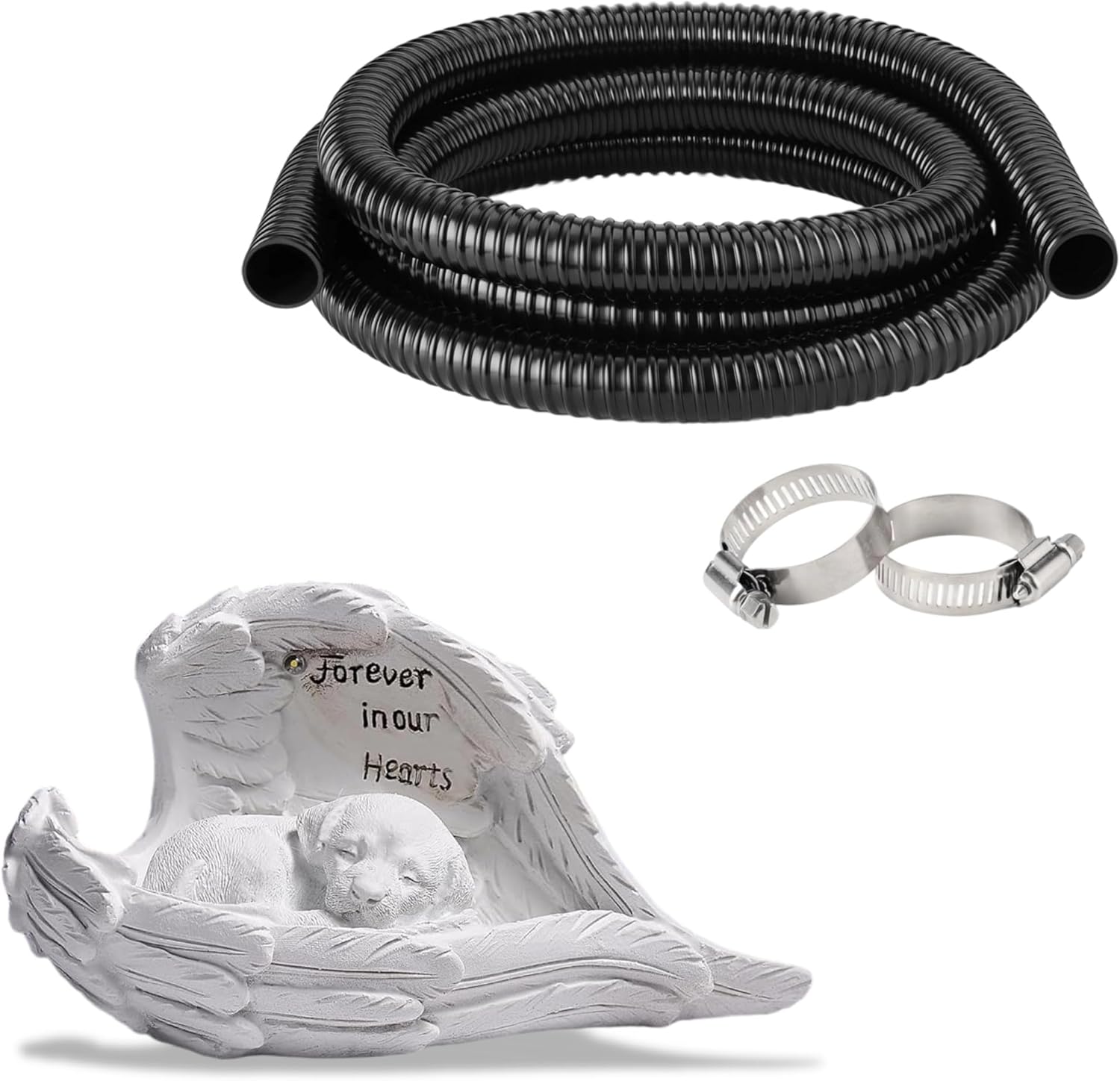 10ft Flexible PVC Corrugated Pond Hose & ZhiYo-GD Pet Dog Solar Garden Memorial Statue Bundle