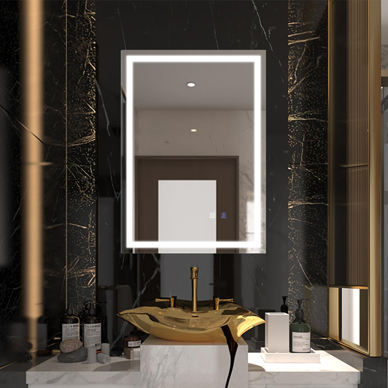 ExBrite 700 x 500mm Bathroom Mirror with LED Lights, Illuminated Bathroom Mirror Wall Mounted Makeup Vanity Mirror with Anti-Fog, 3 Colors Dimmable, Memory Function, Horizontal/Vertical