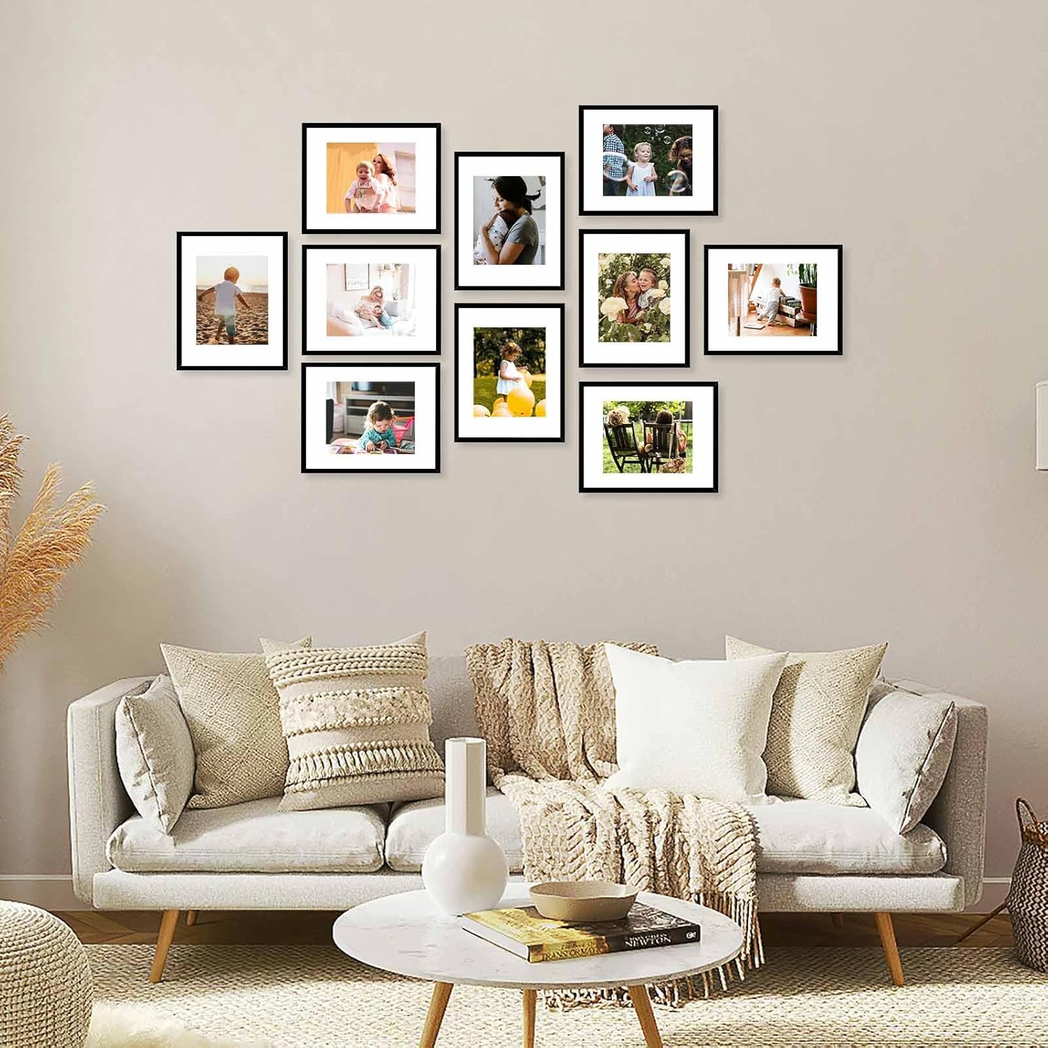 JCJMY 10 Packs 11x14 Picture Frame, Display 8x10 with Mat or 11x14 Without Mat, Black Gallery Wall Frame Set, 11 by 14 Frames Bulk Set of 10 Collage Wall Decor Photo Frames Set for Wall, Black