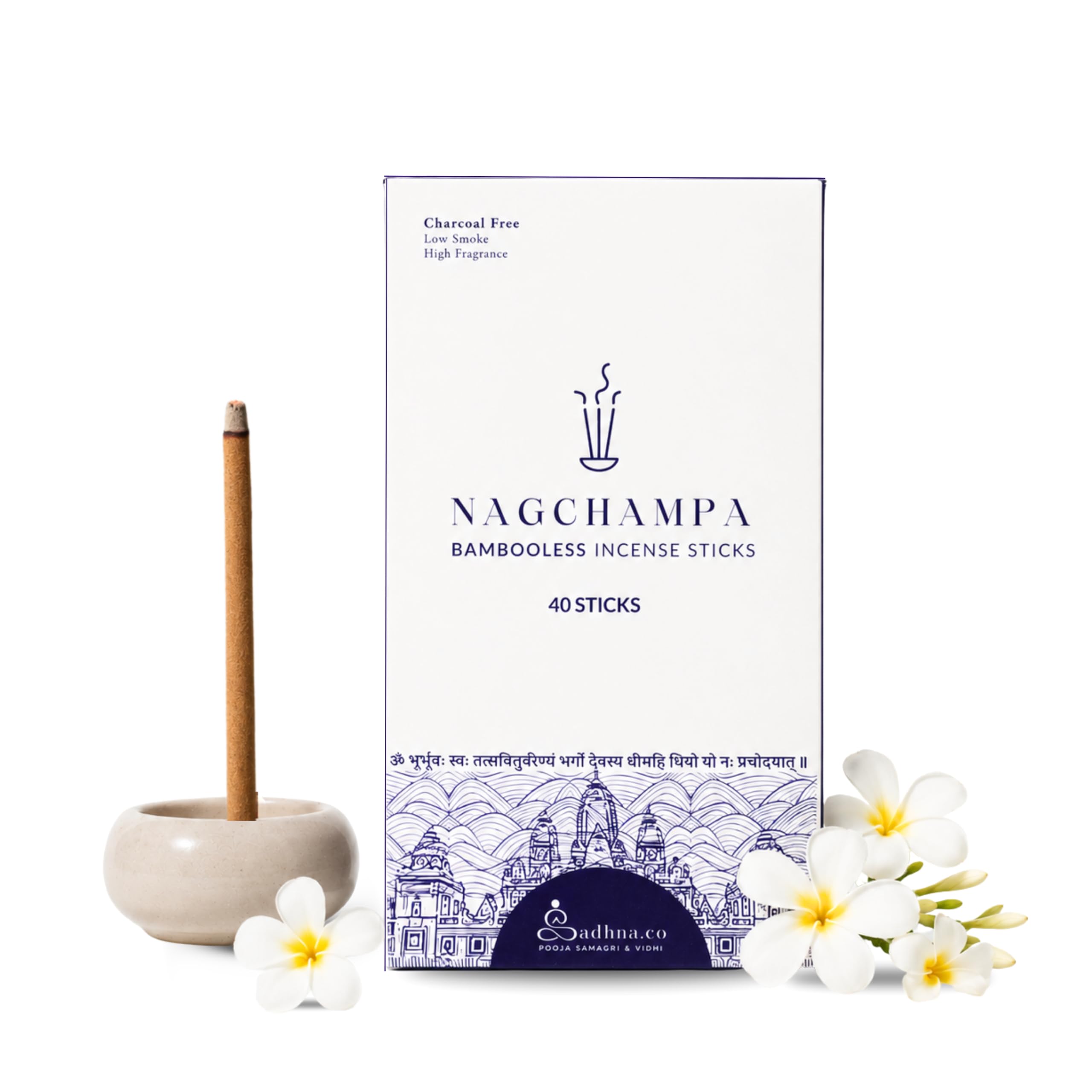 Sadhna.co Nagchampa Bambooless Incense Sticks – Natural, Chemical-Free Agarbatti for Pooja, Meditation & Relaxation with Long-Lasting Fragrance (40 Sticks).