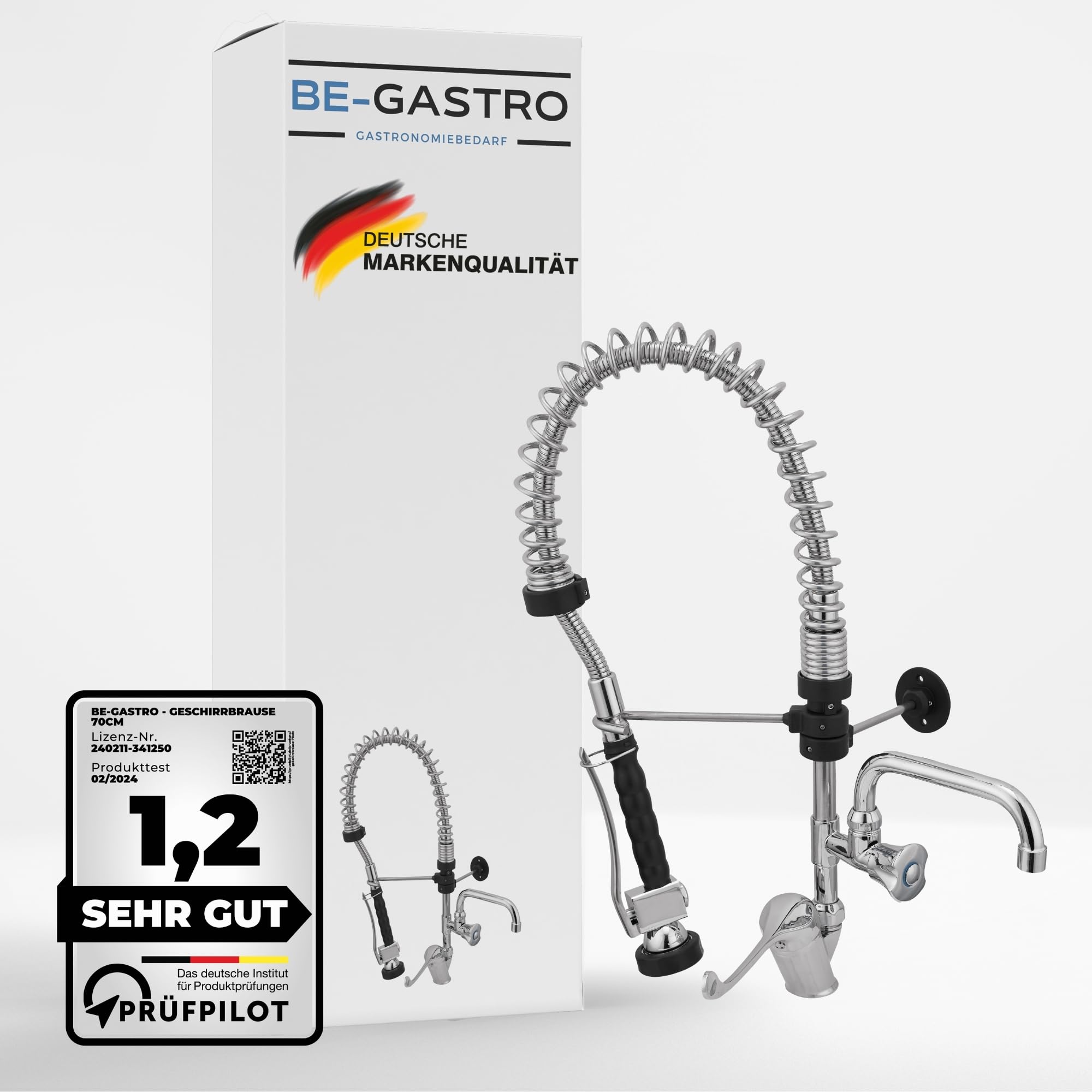 BE-GASTRO I Grifo Industrial Hostelería - Alcachofa de ducha (incluye grifo, grifo mezclador y mango ergonómico de palanca larga, 70 cm)