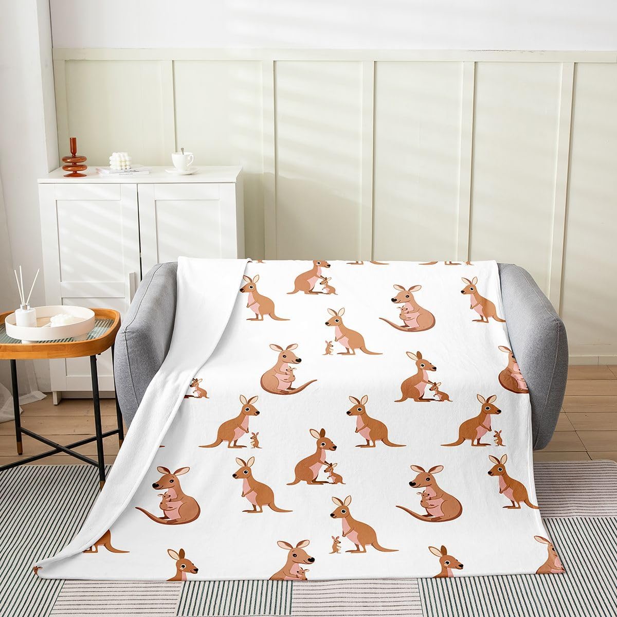 Feelyou Kids Kangaroo Throw Blanket All Season, Cute Wild Animal Bed Blanket for Girls Boys Bedroom Wild Kangaroos Decor Fleece Blanket, Brown Flannel Fuzzy Plush Blanket Baby 30"x40" - Image 3