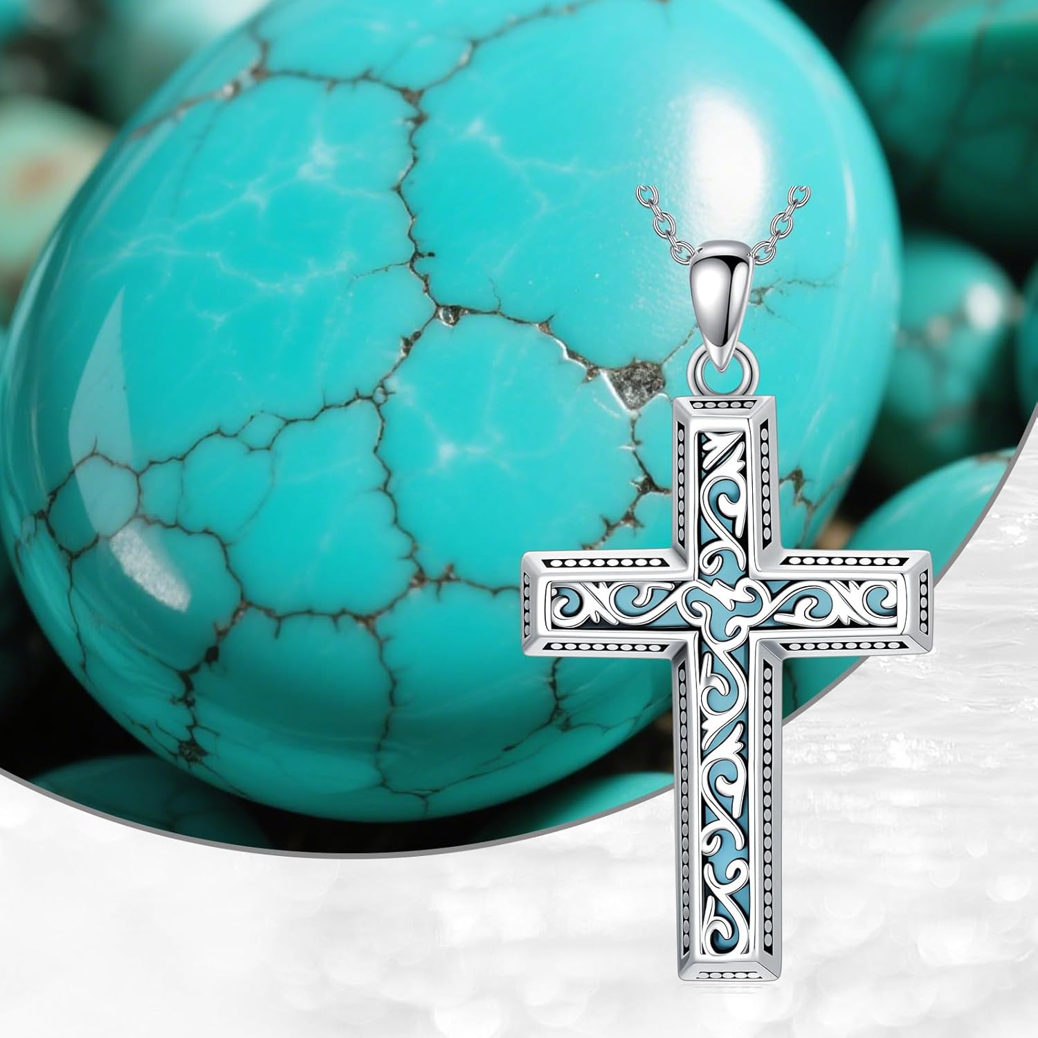 Turquoise Cross Necklace 925 Sterling Silver Turquoise Gemstone Religious Cross Pendant Boho Simple Jewelry for Women - Image 6