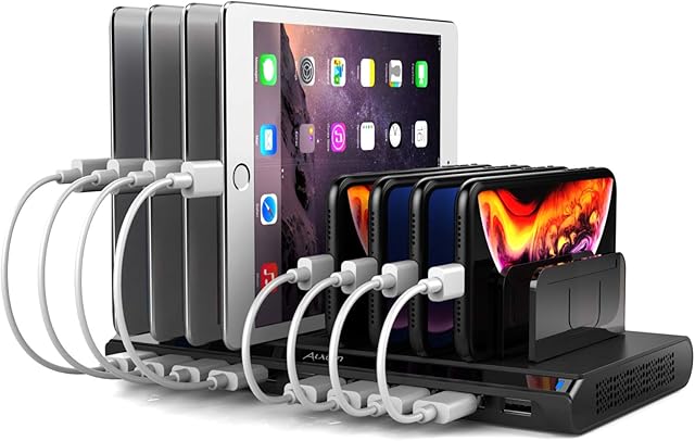 Alxum 10 Port USB Charging Station for Multiple Devices, 96W 2.4A Multi iPad Charging Station with Detachable Dividers for Mobile Phone, Tablet and More