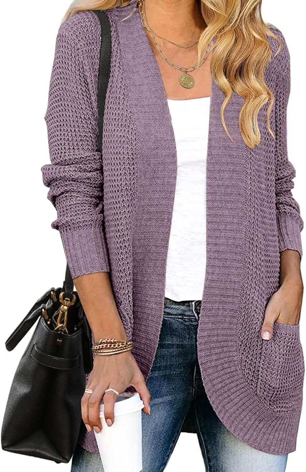 ZESICA Women's Fall Winter 2025 Long Sleeve Open Front Casual Lightweight Soft Knit Cardigan Sweater Outerwear
