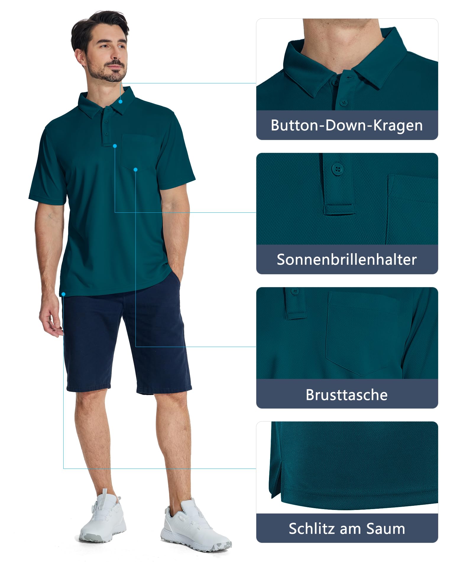JACKETOWN 5er Pack Poloshirt Herren Kurzarm Sommer Funktionsshirt Polo Set 4-Wege-Stretch Atmungsaktiv Sport Golf Polo T Shirts Knopfleiste Männer M-3XL