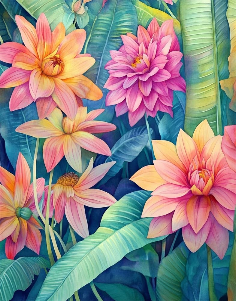 Henypt Counted Cross Stitch Kit for Adults Pre Printed, Tropical Plants and Flowers DIY 11Ct Embroidery Sewing Starter Kit Stamped Needlework Easy Beginners (Stamped Home)