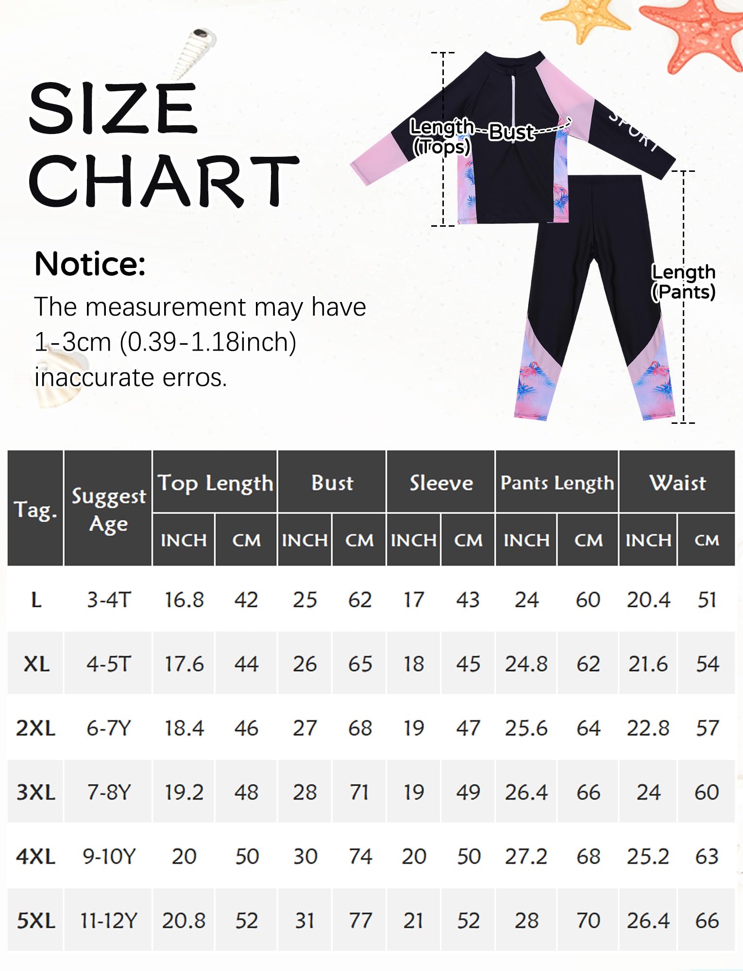 SEAUR Ensemble Rash Guard Fille 3-12 Ans Protection Solaire Maillot de Bain Anti-UV 2 Pièces Haut Manches Longues + Pantalon