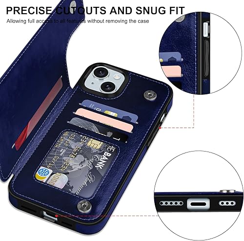 Miniatura 4 de Funda de piel tipo cartera con tarjetero y función atril para iPhone 15 Plus, cierre magnético, a prueba de golpes, resistente, funda protectora