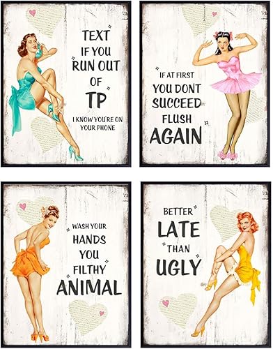 Rustic Bathroom Decor, Vintage Wall Art Set - 8x10 Photo Poster Prints, Shabby Chic Bathroom Wall Decor, Signs, Artwork, Accessories - Wash Your