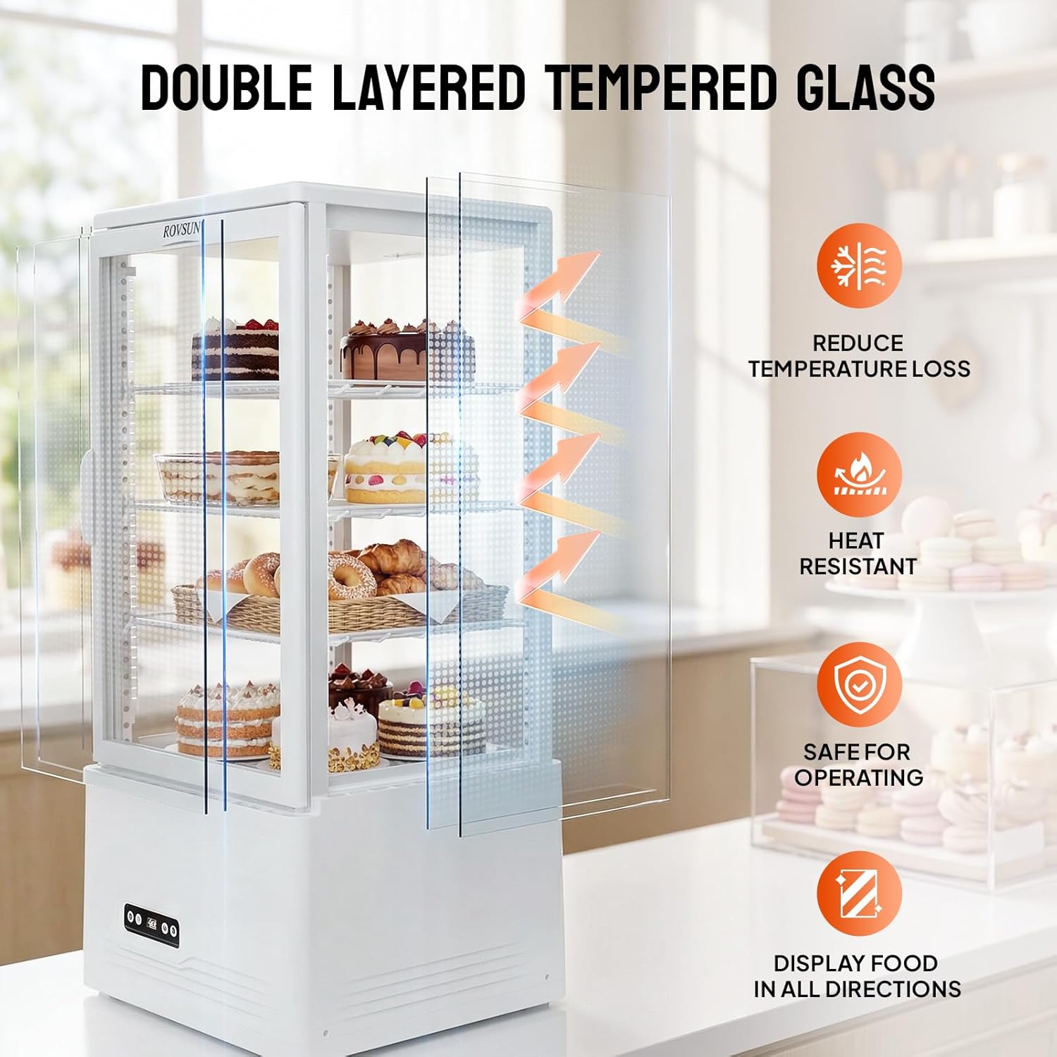 ROVSUN 3 Cu.Ft Refrigerator Display Case NSF ETL, Refrigerated Display Case Commercial Countertop Refrigerator w/LED Lighting Auto Defrosting Air-cooling Rear Sliding Door for Cafe Restaurant