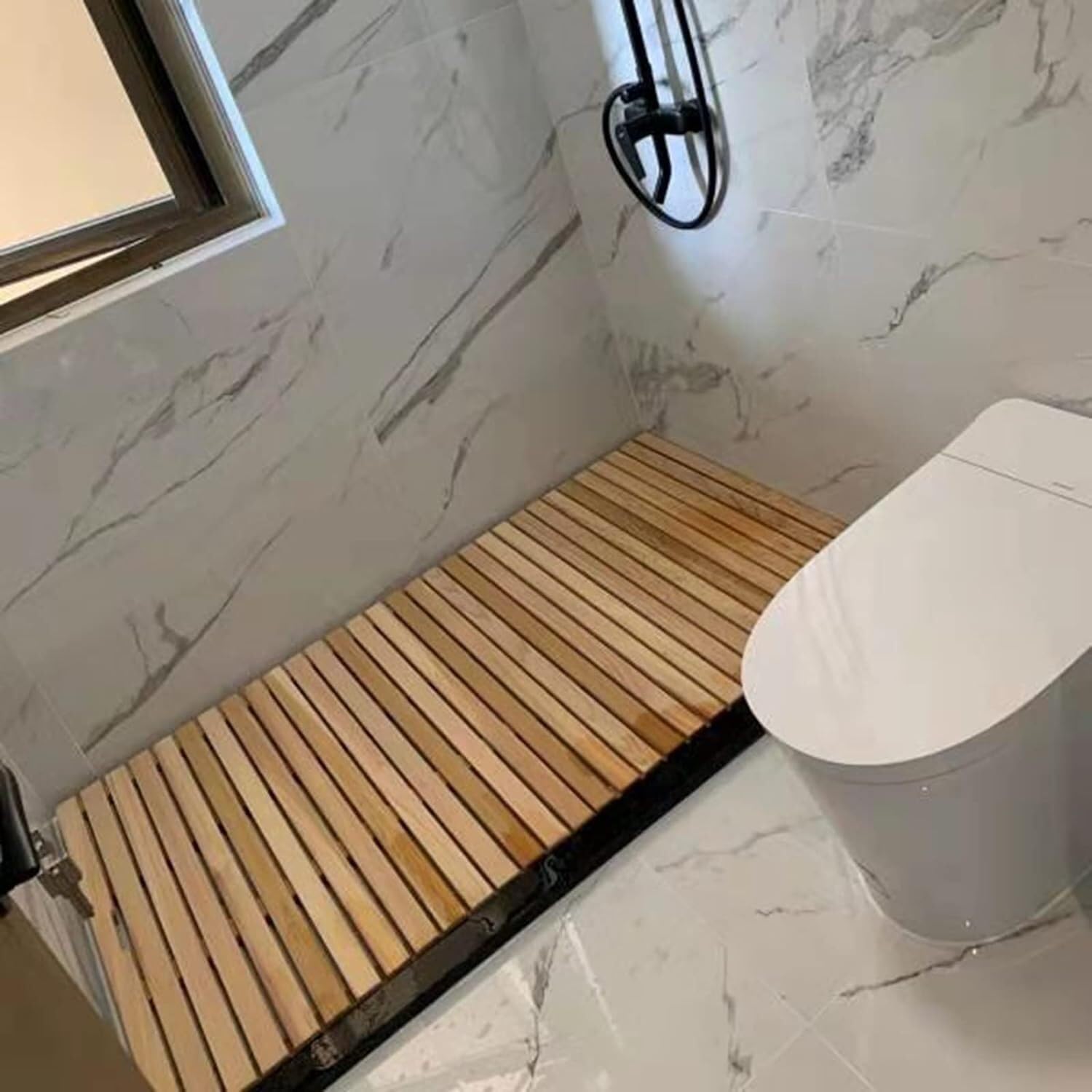 Ekologiczna mata prysznicowa z naturalnego drewna - antypoślizgowa mata odpływowa do kąpieli z wydrążonym wzorem, niestandardowe rozmiary (50 x 100 cm, 70 x 70 cm) do stylowej podłogi łazienkowej