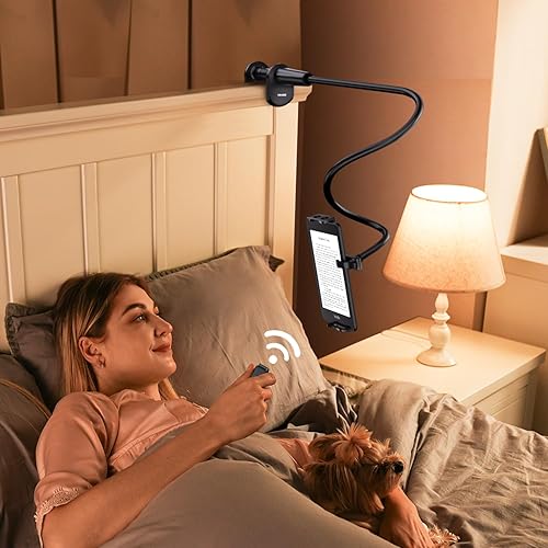 Tryone Soporte para tableta de cuello de cisne con girador de páginas para lectura Kindle en la cama soporte ajustable para mesita de noche de
