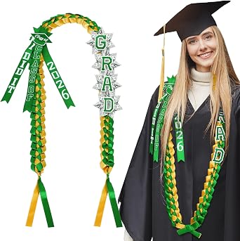 Knitgrip 63 Graduation Ribbon Lei Necklace Class of 2026, Handmade Double Braided Money Lei with Tassel Graduation Gifts