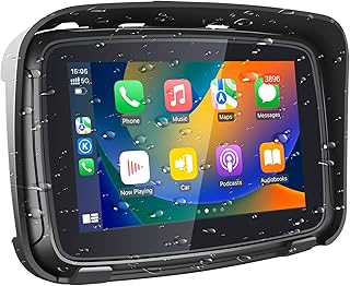 Portable Apple Carplay Screen for Motorcycle, Wireless Apple Car Play & Android Auto GPS for Motorbike, 5" IPS Touch Screen, IPX7 Waterproof, Dual Bluetooth, Support Siri and Google Assistant