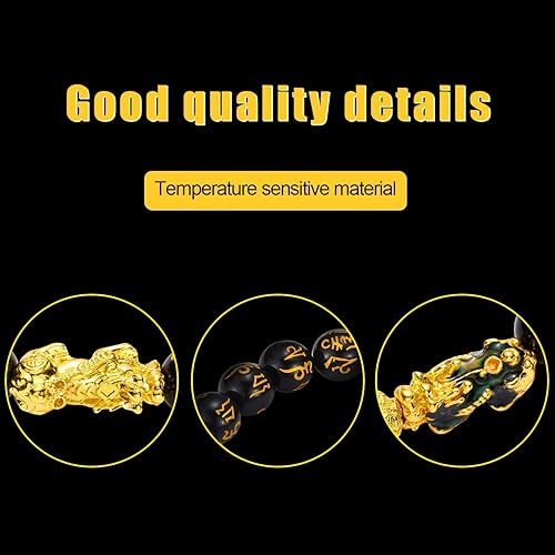 Miniatura 2 de 2 piezas de pulseras de buena suerte Feng Shui de 12 mm para mujeres, pulsera china con amuleto tallado a mano en negro, Pi Xiu para atraer riqueza