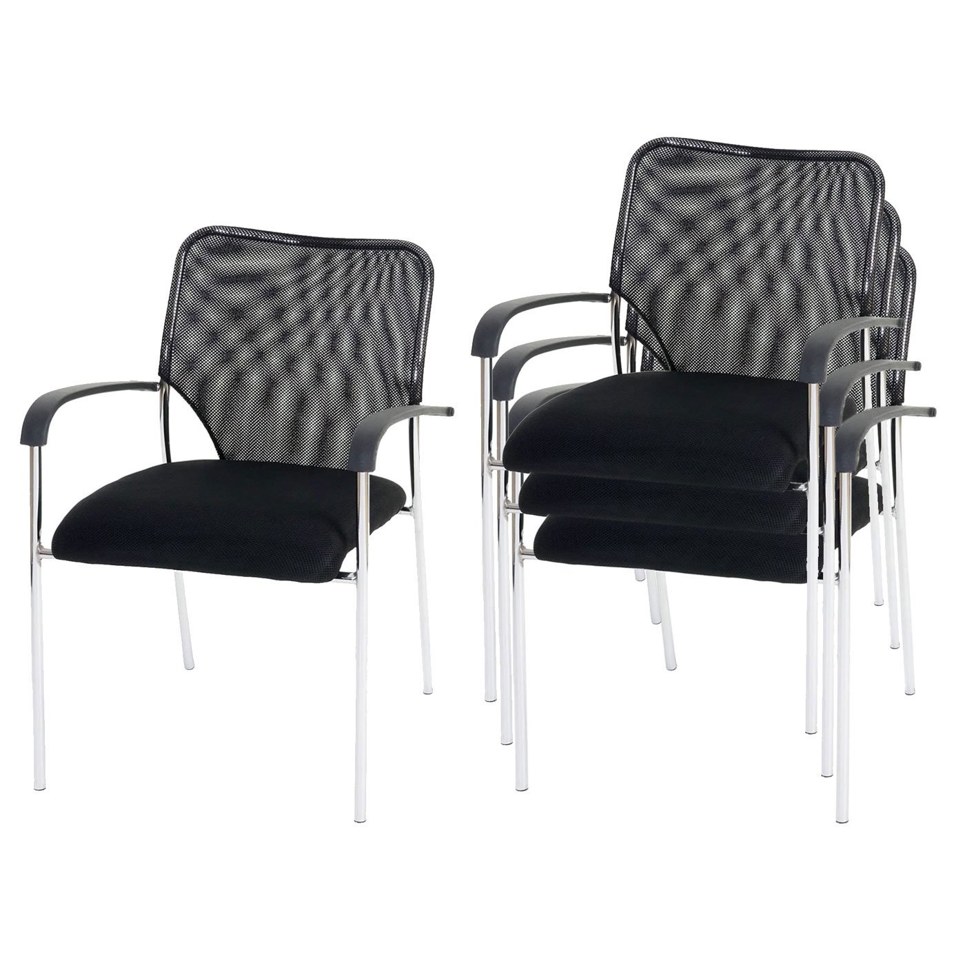 Mendler Lote de 4 sillas de Conferencia/Visitor Tulsa, apilable, Tejido – Asiento Negro, Respaldo Negro