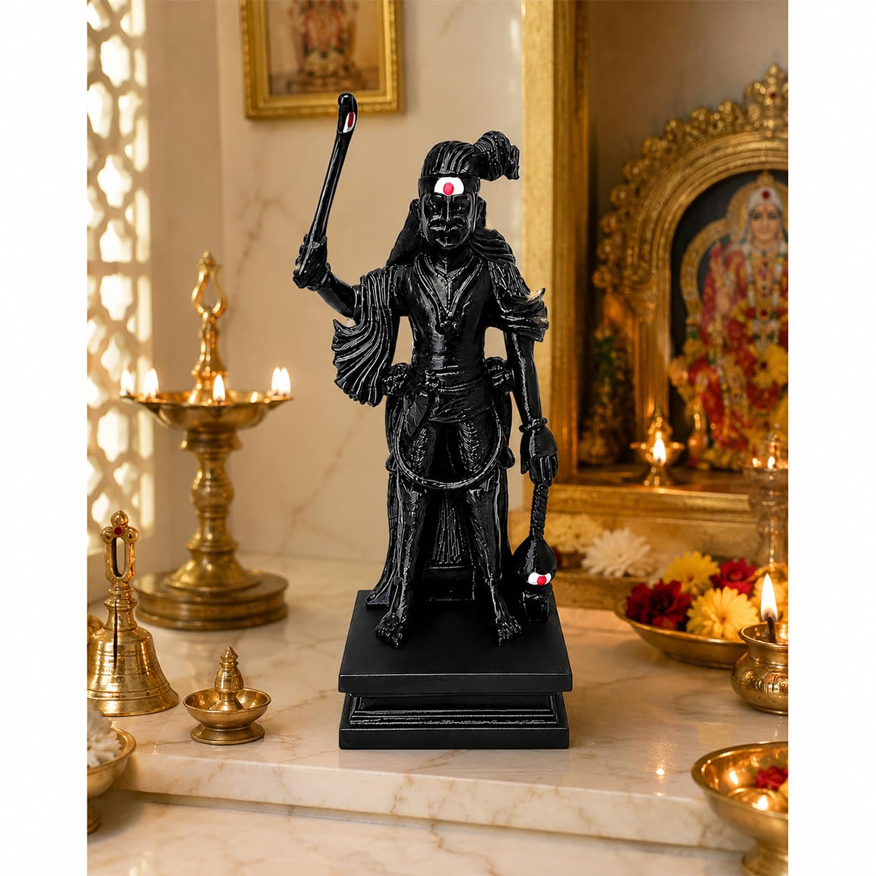 Karuppasamy Idol Statue 1 Feet (30 cm) | Black Finish Plastic Karuppar Swamy Murti for Home Temple, Pooja Room, Office, Spiritual Decor & Religious Gift-image-19