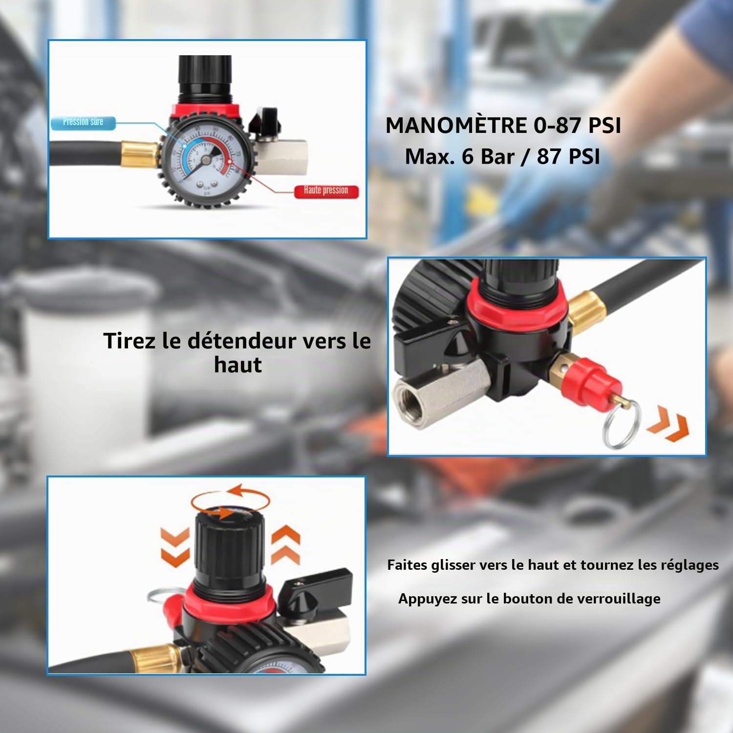 Testeur Fuite du Système Turbo, 9 Pièces Kit de Test de Fuite de Suralimentation, Test Fuite Boost du Système Refroidissement avec Testeur de Manomètre, Testeur de Pression 60 Bar à 80PSI