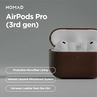 Nomad Airpods Pro 3 Case in Rustic Brown Horween Leather, AirPods Pro 3rd gen Case Cover, Compatible with AirPods Pro Case 3rd, Case Cover, Qi and MagSafe Charging