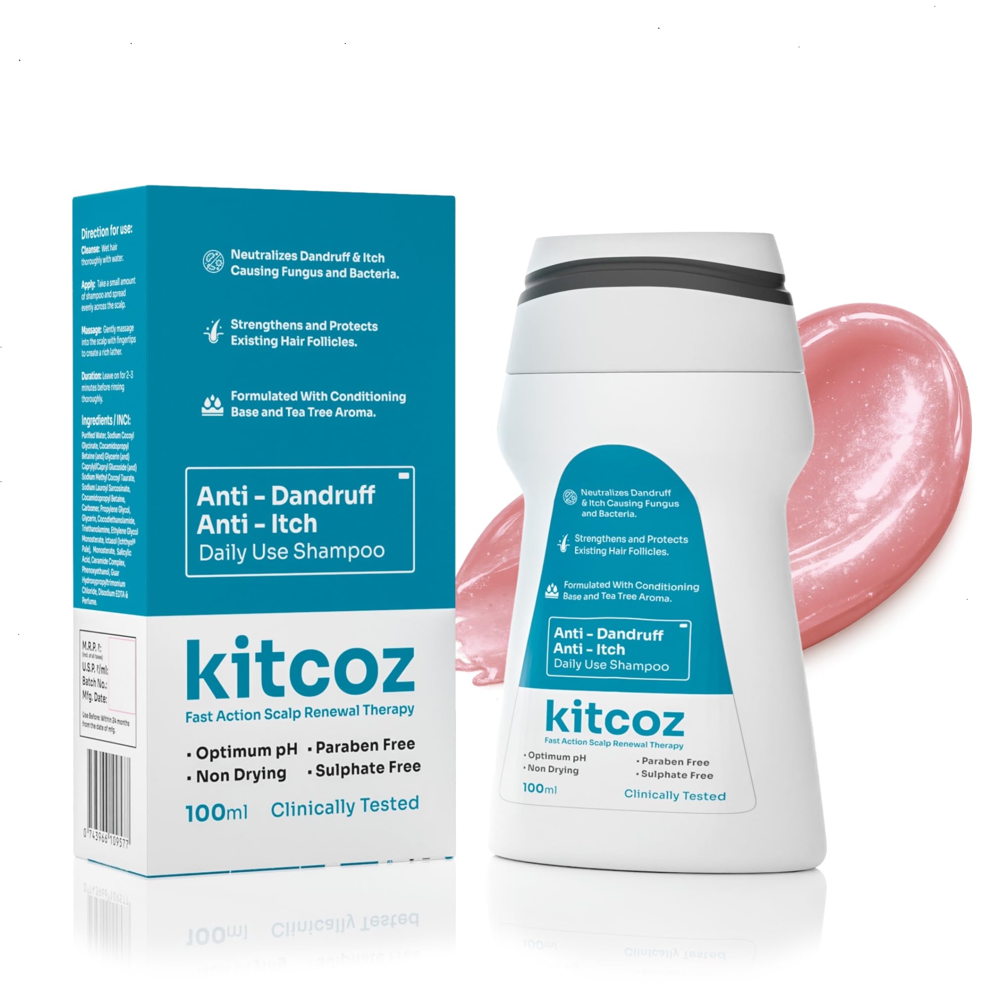 Kitcoz Daily Anti Dandruff & Anti Itch Shampoo (Non-Drying) | Reduces 