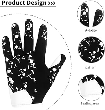 Youth Football Gloves Kids Silicone Grip Sports Receiver Gloves with Super Stick Ability for Enhanced Game Experience Training for Beginners Helix Black(XS/S), XS/S(5.5-6inch), fragments