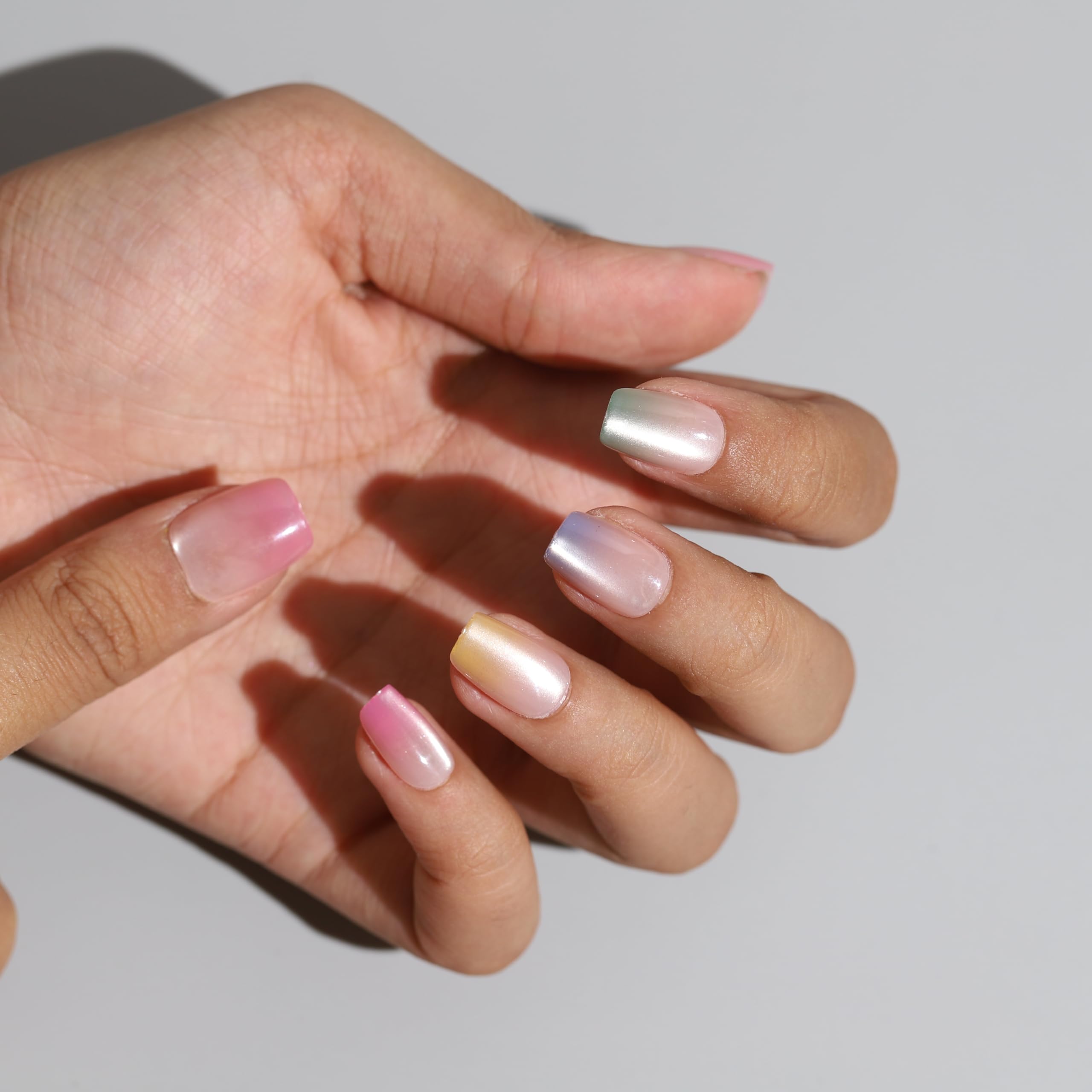 HAPPY FINGERS Artificial Nails - Pack of 30 Short Square Shape With Multi Colour Cat Eye Effect Press-On | Nails for Women & Girls | Reusable, Pre-Designed | Perfect Decorative Bridal Party Fake Nails for Girls (Candy Ombre)-image-16