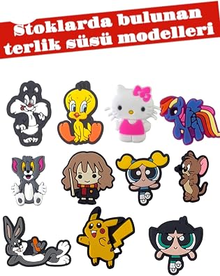 10 Adet Çizgi Film Karakterli PVC Ayakkabı Süsü - Delikli Terlik, Sandalet, Çanta ve Bileklik Aksesuar Seti, Çok Renkli Hediyelik Figürler