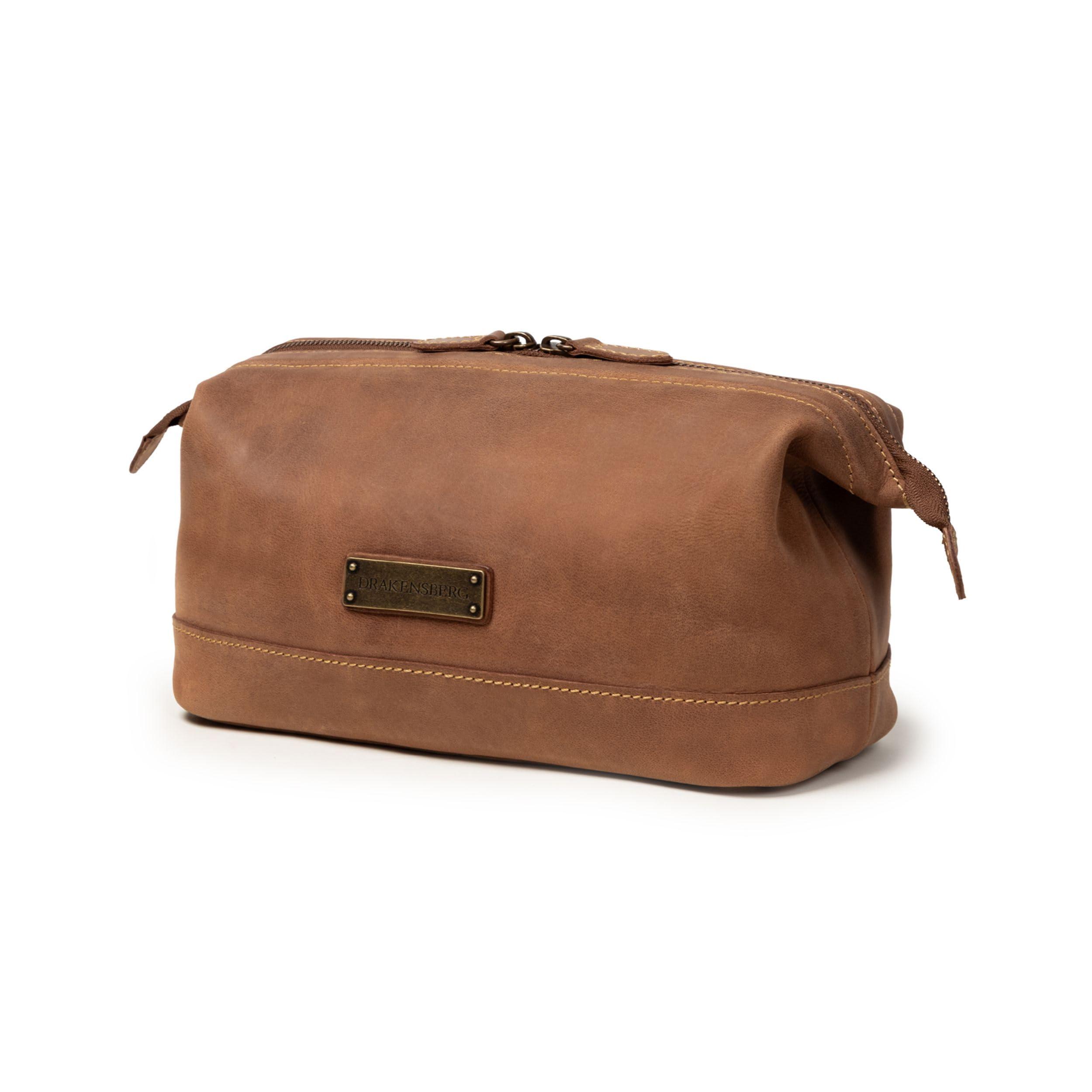DRAKENSBERG Leder Kulturbeutel Damen und Herren 'Ruby' - Klassische Kulturtasche, elegant, edel, erweiterbar, nachhaltig, 5L - Havanna-Braun, DR00315